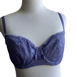 Chantelle Size 32C Purple Lace Bra Unpadded‎ Underwire FR 85 NEW Coquette